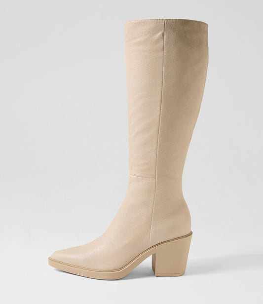 Image of Boots. Productname: Larina Vanilla Leather Knee High Boots in VANILLA colour by brand - MIDAS