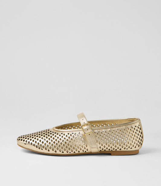 Image of Shoes. Productname: Elony Pale Gold Leather Ballet Flats in Pale Gold colour by brand - MOLLINI