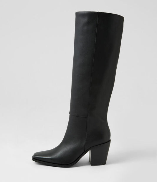 Image of Boots. Productname: Fanton Black Leather Knee High Boots in BLACK-BLACK SOLE colour by brand - MOLLINI