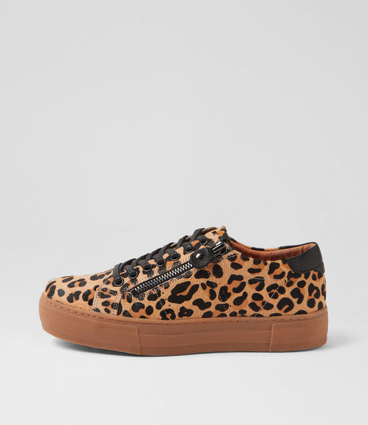 Image of Sneakers. Productname: Feema Tan Leopard Black Multi Sneakers in Tan Leopard-Black colour by brand - MIDAS