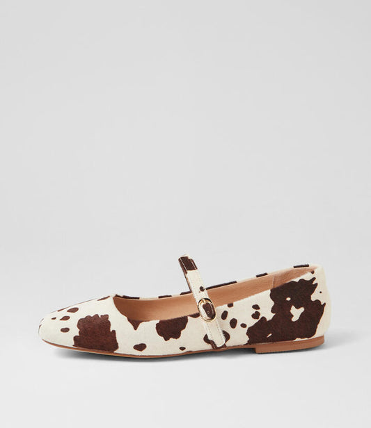 Image of Footwear. Productname: Tokena Cow Print Pony Ballet Flats in COW PRINT colour by brand - MOLLINI