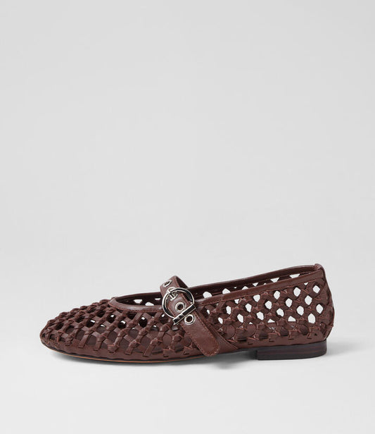 Image of Footwear. Productname: Blessie Dark Brown Leather Ballet Flats in DK BROWN colour by brand - MOLLINI