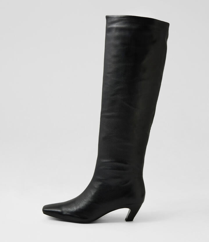 Image of Boots. Productname: Deco Black Leather Knee High Boots in BLACK colour by brand - MOLLINI