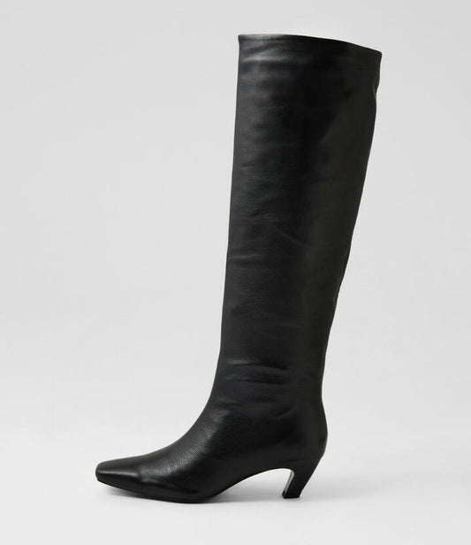Image of Boots. Productname: Deco Black Leather Knee High Boots in BLACK colour by brand - MOLLINI