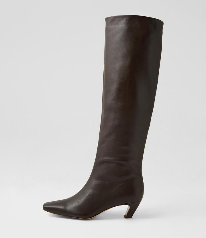 Image of Boots. Productname: Deco Rich Brown Leather Knee High Boots in RICH BROWN colour by brand - MOLLINI