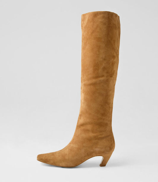 Image of Boots. Productname: Deco Tan Suede Knee High Boots in TAN colour by brand - MOLLINI