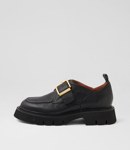 Image of Flats. Productname: Kivia Black Leather Loafers in BLACK-BLACK colour by brand - MOLLINI
