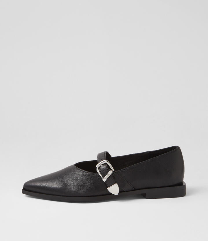 Image of Footwear. Productname: Lussie Black Leather Flat Shoes in BLACK colour by brand - MOLLINI