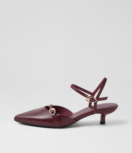Image of Heels. Productname: Cinzia Bordeaux Leather Heels in BORDEAUX colour by brand - MOLLINI