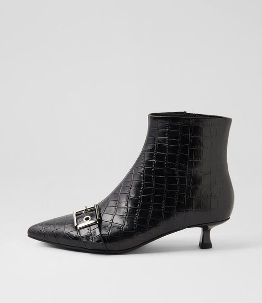 Image of Boots. Productname: Cailen Black Croc Leather Ankle Boots in BLACK colour by brand - MOLLINI