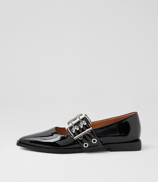Image of Footwear. Productname: Linsa Black Patent Leather Flat Shoes in BLACK colour by brand - MOLLINI