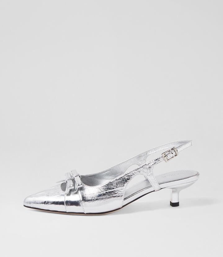 Image of Heels. Productname: Cosima Silver Crinkle Leather Heels in SILVER colour by brand - MOLLINI