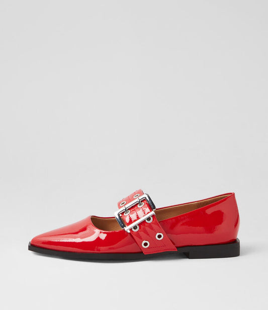 Image of Footwear. Productname: Linsa Red Patent Leather Flat Shoes in RED colour by brand - MOLLINI