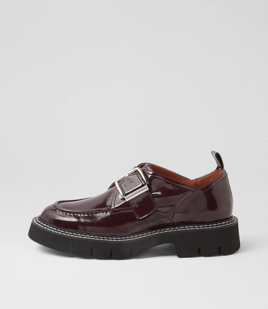 Image of Flats. Productname: Kivia Burgundy Patent Leather Loafers in BURGUNDY colour by brand - MOLLINI