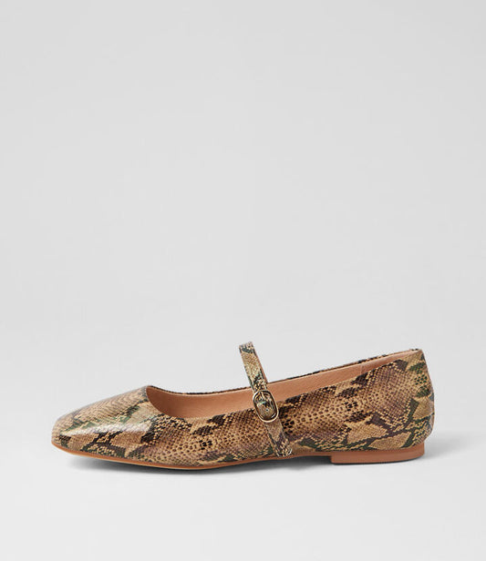 Image of Footwear. Productname: Tokena Taupe Snake Ballet Flats in TAUPE colour by brand - MOLLINI