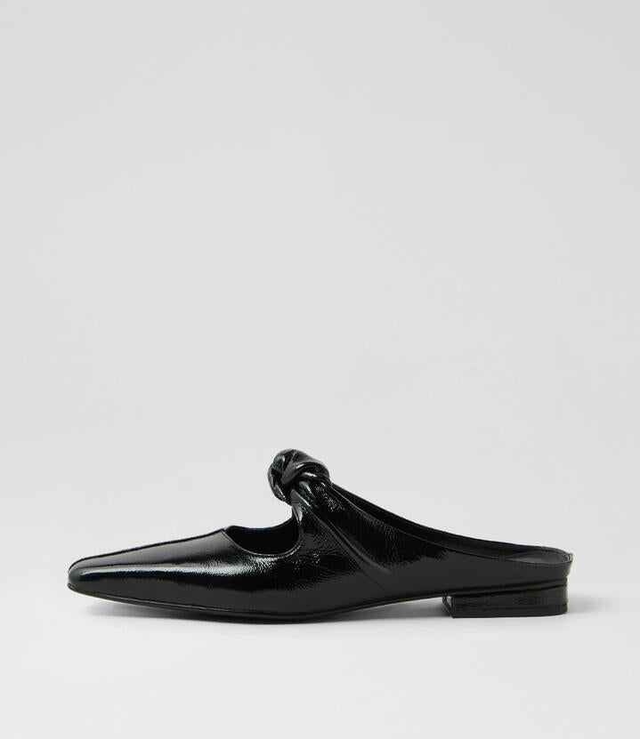 Image of Footwear. Productname: Ophelea Black Crinkle Leather Flat Shoes in BLACK colour by brand - MOLLINI