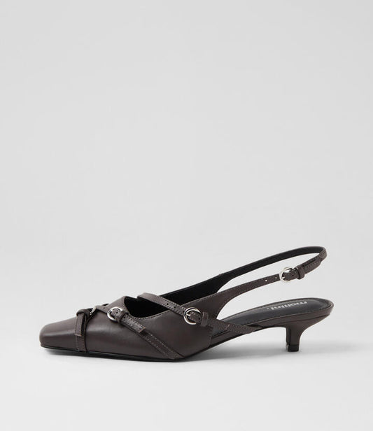 Image of Heels. Productname: Yashi Charcoal Leather Heels in CHARCOAL colour by brand - MOLLINI