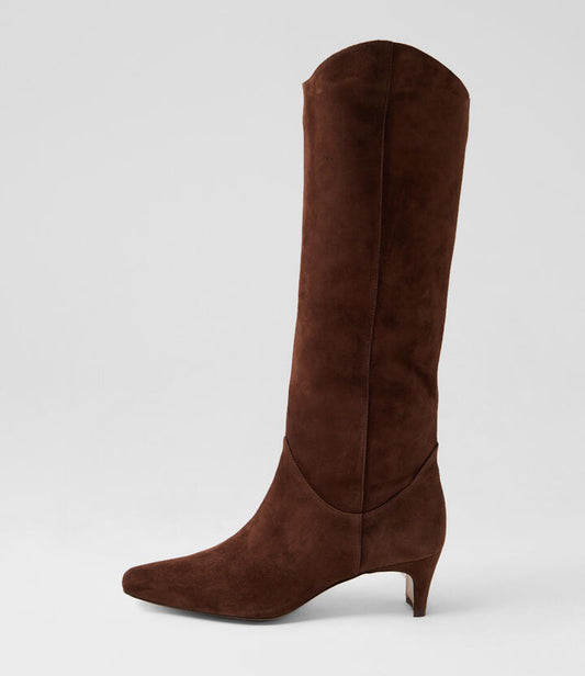 Image of Boots. Productname: Didget Rich Brown Suede Knee High Boots in Rich Brown colour by brand - MOLLINI