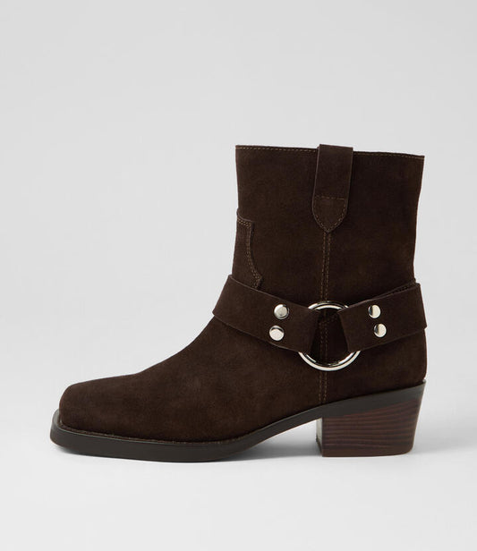 Image of Boots. Productname: Harlee Deep Brown Suede Ankle Boots in DEEP BROWN colour by brand - MOLLINI