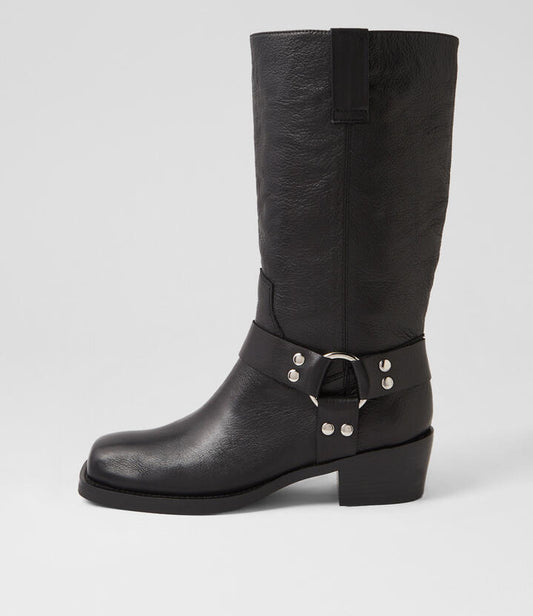 Image of Boots. Productname: Hervee Black Leather Knee High Boots in BLACK colour by brand - MOLLINI