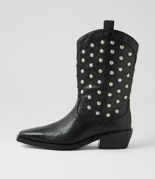 Image of Boots. Productname: Feefie Black Leather Ankle Boots in BLACK-BLACK HEEL colour by brand - MOLLINI