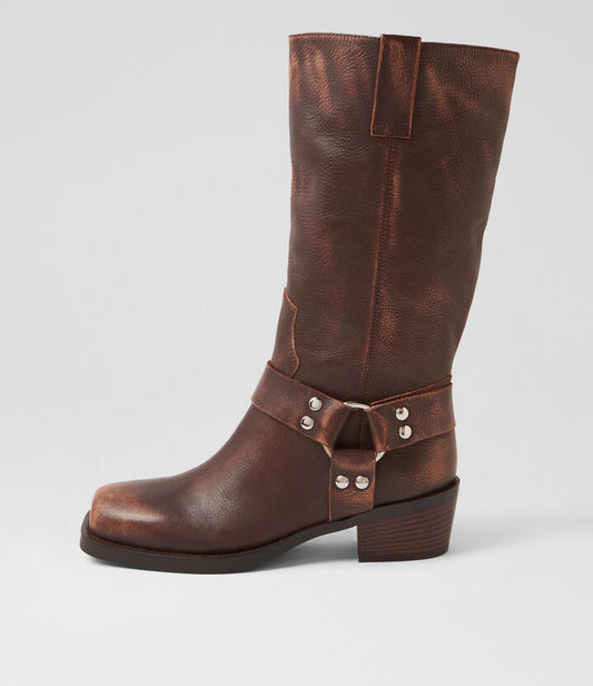 Image of Boots. Productname: Hervee Smokey Brown Leather Knee High Boots in SMOKEY BROWN colour by brand - MOLLINI