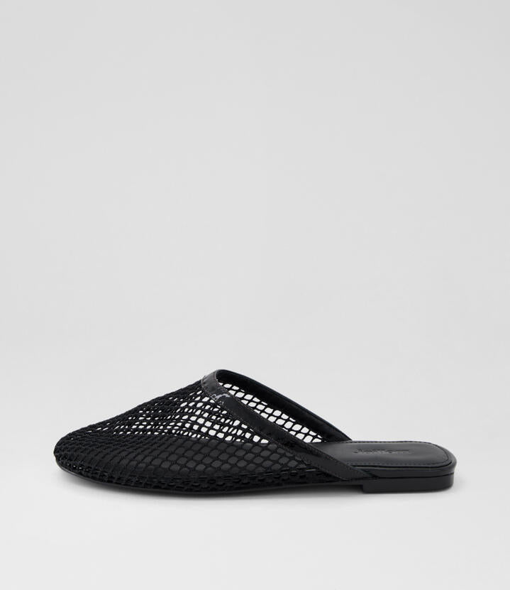 Image of Slippers. Productname: Lallina Black Patent Mesh Slides in Black colour by brand - MOLLINI