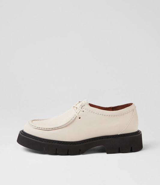Image of Flats. Productname: Keanna Cream Leather Lace Up Flats in CREAM colour by brand - MOLLINI