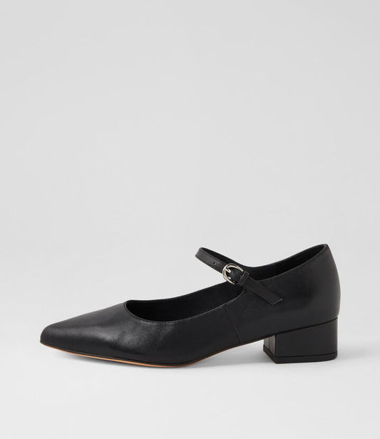 Image of Flats. Productname: Thejane Black Leather Mary Jane Heels in BLACK colour by brand - MOLLINI