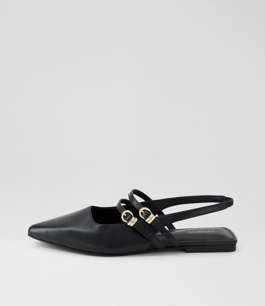 Image of Footwear. Productname: Mandeur Black Leather Flat Shoes in BLACK colour by brand - MOLLINI