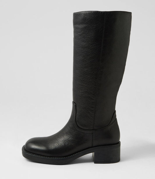 Image of Boots. Productname: Kevini Black Leather Knee High Boots in BLACK colour by brand - MOLLINI