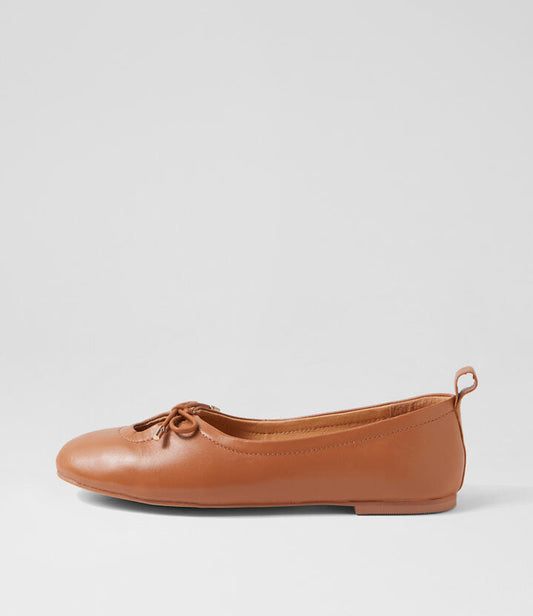 Image of Footwear. Productname: Juuliet Dark Tan Leather Ballet Flats in DK TAN colour by brand - MOLLINI