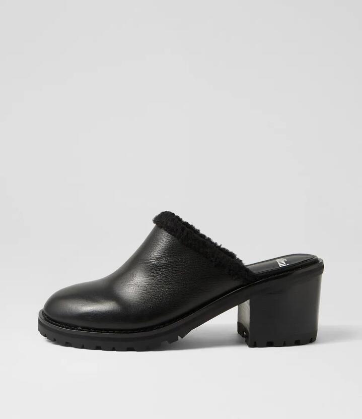 Image of Heels. Productname: Benate Black Leather Heels in BLACK-BLACK HEEL colour by brand - MOLLINI
