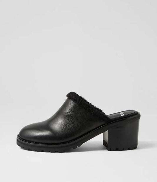 Image of Heels. Productname: Benate Black Leather Heels in BLACK-BLACK HEEL colour by brand - MOLLINI