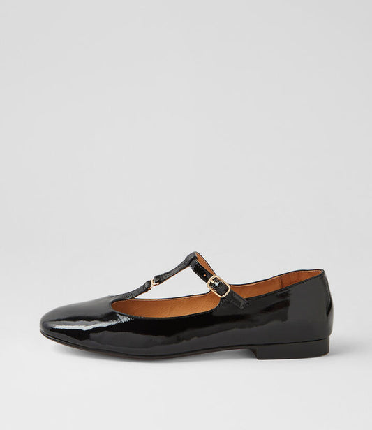 Image of Footwear. Productname: Mindful Black Patent Leather Flat Shoes in BLACK colour by brand - MIDAS
