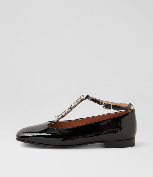 Image of Footwear. Productname: Pogo Black Silver Patent Jewels Flat Shoes in BLACK-SILVER colour by brand - MIDAS