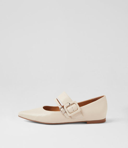 Image of Footwear. Productname: Yasmine Milk Leather Flat Shoes in MILK colour by brand - MIDAS