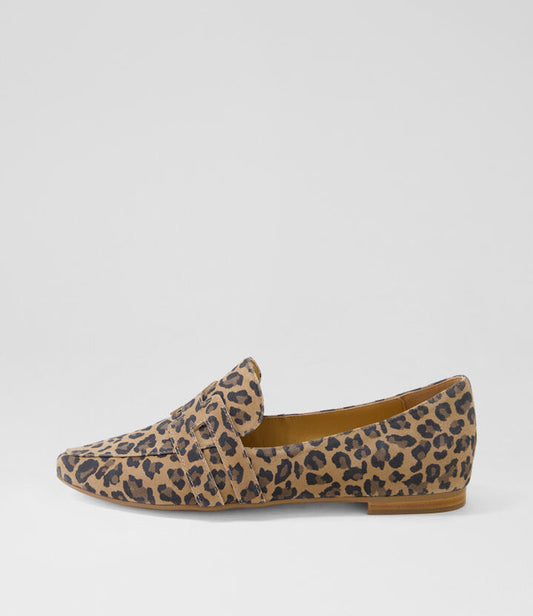Image of Flats. Productname: Sadita Camel Leopard Suede Loafers in CAMEL LEOPARD colour by brand - MIDAS