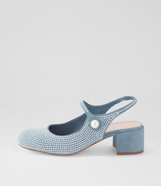 Image of Flats. Productname: Waltza Denim Suede Mary Jane Heels in DENIM colour by brand - MIDAS