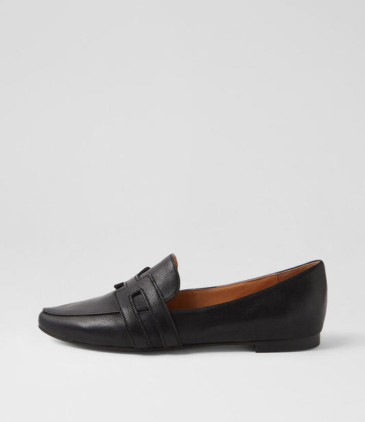 Image of Flats. Productname: Sadita Black Leather Loafers in BLACK colour by brand - MIDAS