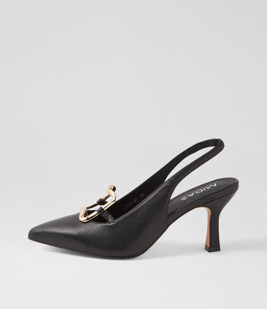 Image of Heels. Productname: Luton Black Leather Heels in BLACK colour by brand - MIDAS