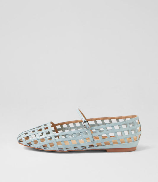 Image of Footwear. Productname: Taints Pale Blue Patent Leather Flat Shoes in PALE BLUE colour by brand - MOLLINI