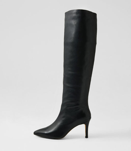 Image of Boots. Productname: Bubbles Black Leather Knee High Boots in Black colour by brand - MIDAS