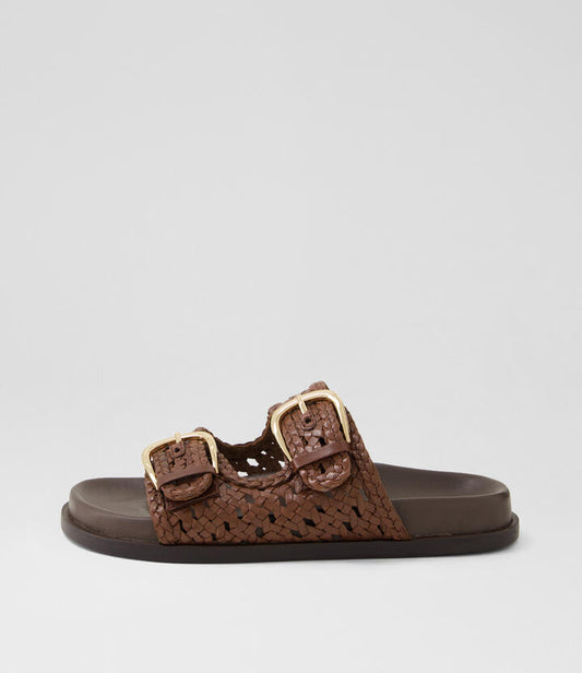 Image of Slippers. Productname: Britmi Choc Leather Slides in Choc colour by brand - MOLLINI