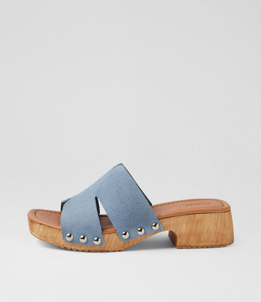 Image of Sandals. Productname: Cranberri Denim Suede Sandals in DENIM colour by brand - MOLLINI