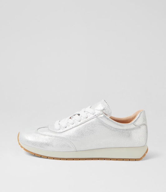 Image of Sneakers. Productname: Pollins White Silver Rub Leather Sneakers in WHITE-SILVER RUB colour by brand - MIDAS