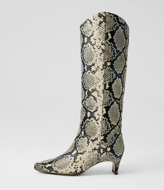 Image of Boots. Productname: Didget Black Beige Snake Knee High Boots in BLACK-BEIGE colour by brand - MOLLINI