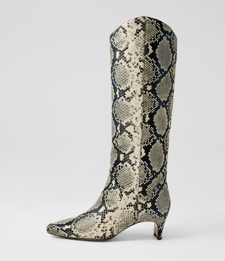 Image of Boots. Productname: Didget Black Beige Snake Knee High Boots in Black-Beige colour by brand - MOLLINI