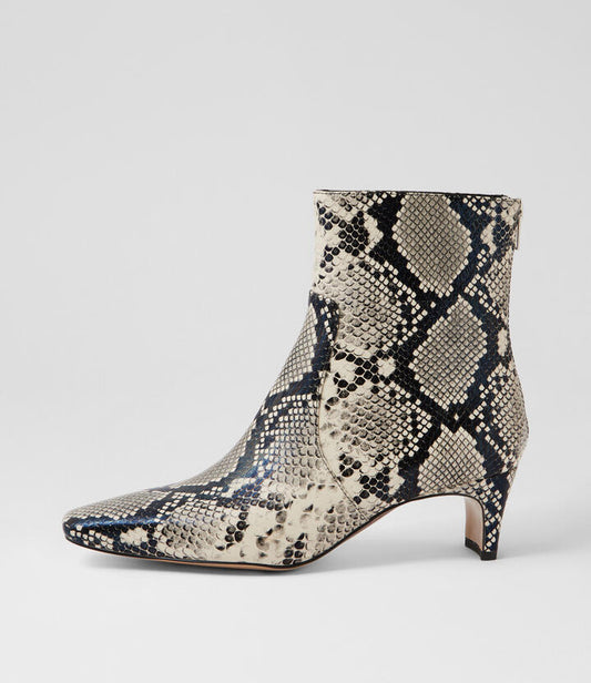 Image of Boots. Productname: Darhl Black Beige Snake Ankle Boots in Black-Beige colour by brand - MOLLINI