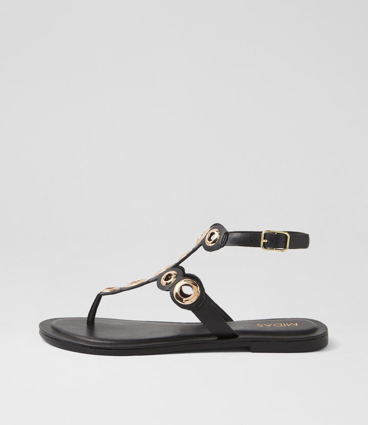 Image of Sandals. Productname: Tippi Black Leather Sandals in BLACK colour by brand - MIDAS